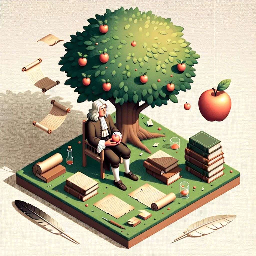 the discovery of gravity, isometric art